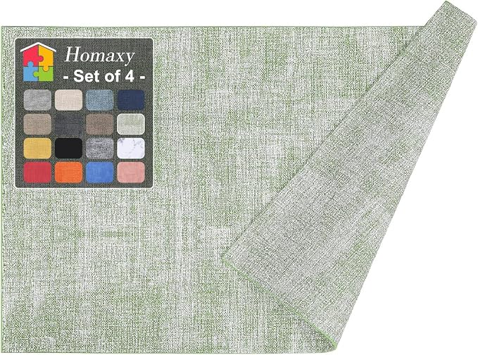Homaxy Faux Leather Heat Resistant Placemats for Dining Table Set of 4, Waterproof Wipeable Washable PU Table Mats, Easy to Clean Anti-Slip Place Mats, 11.8" x 17", Grass Green