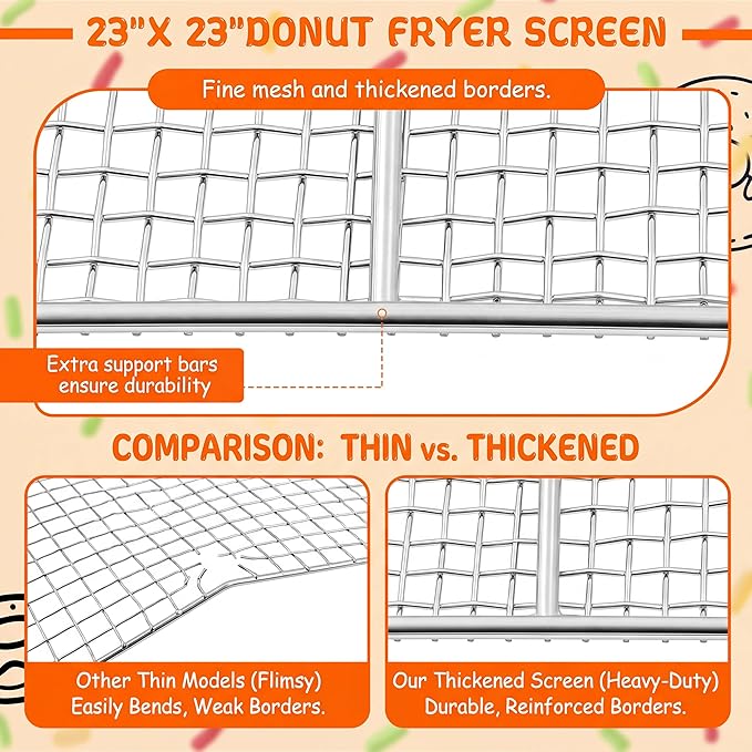 Yaocom 5 Pack 23 x 23 Inch Stainless Steel Bakery Screen, Heavy Duty Wire Cooling Grid for Donuts Bread Pastries, Commercial Baking Tray Insert for Frying Draining Glazing, Oven Safe Mesh Tray