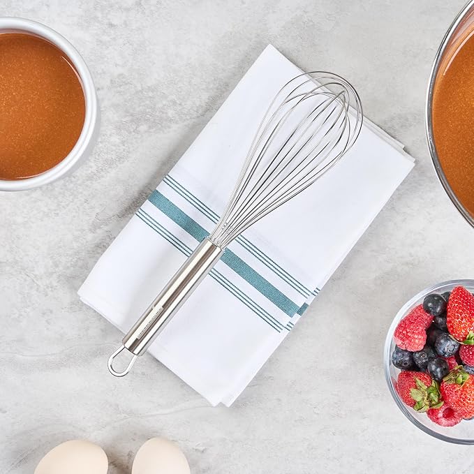 Restaurantware 11 in Stainless Steel Wire Whisk - German Standard Kitchen Balloon Whisk with Ergonomic Handle, Dishwasher Safe - Durable French Whisk for Cooking, Mixing Thick Batter and Sauce