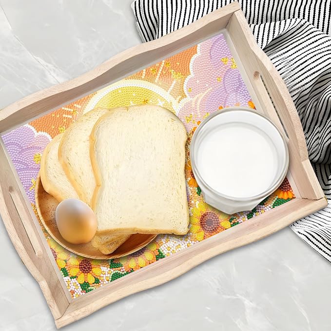Generic DIY Diamond Serving Tray Rectangular Upgrade Increase Breakfast Tray with Handles Handmade Diamond Art Painting Wooden Tray Dinner Plate for Coffee Living Room Home Organizer-Puppy