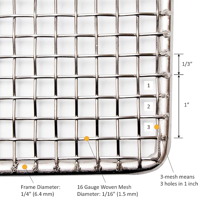 GSW 2 pcs 23" x 23" DN-FS23N Heavy Duty 16 Gauge 3-mesh Stainless Steel Woven Mesh Donut Frying Screen, 1/4"D Outer Frame and Support Rods