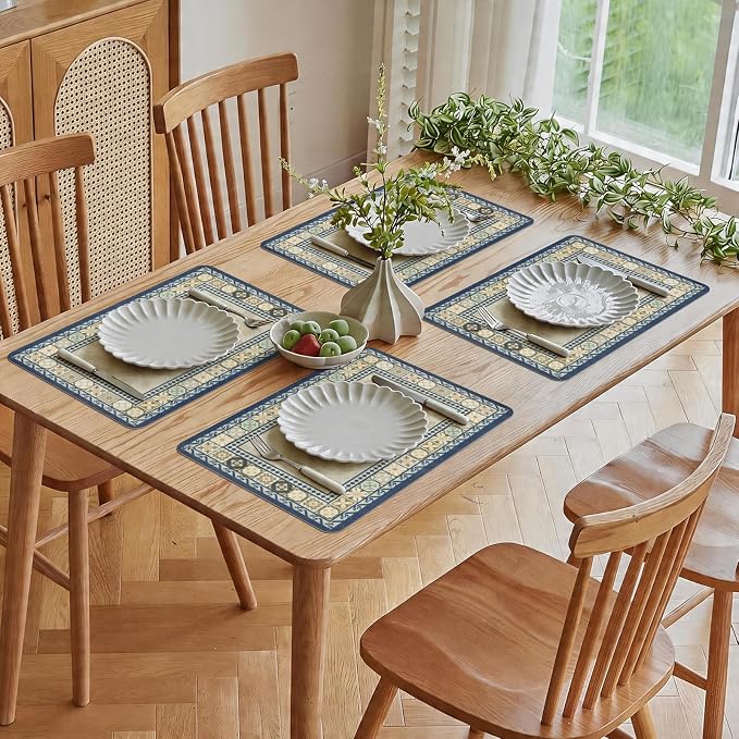 Vinyl Placemats Set of 4-12x17 Inch - Heat Resistant Washable Place Mats Waterproof Non-Slip Wipeable Table Mats for Dining Table Decor, Indoor/Outdoor Plastic Mat