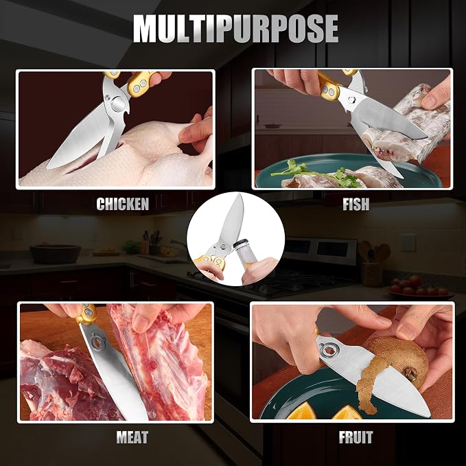 Poultry Shears Scissors Heavy Duty,Kitchen Shears,Multi-purpose Stainless Steel Kitchen Scissors for Christmas Turkey Food , Chicken,Fish,Meat,Separable easy to clean thoroughly,Dishwasher Safe.