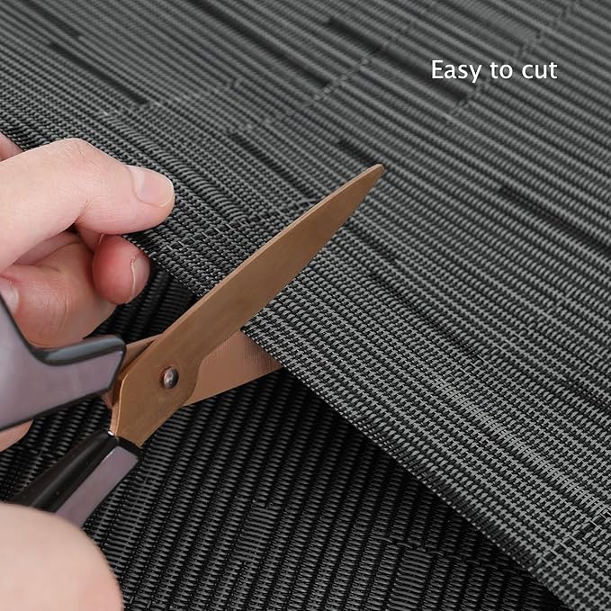 Myir JUN Placemats Set of 8, Vinyl Woven Placemats Place Mats Indoor Set of 8 Washable Table Mats Non-Slip Place mats for Dining Table (Black-Gray, Set of 8)
