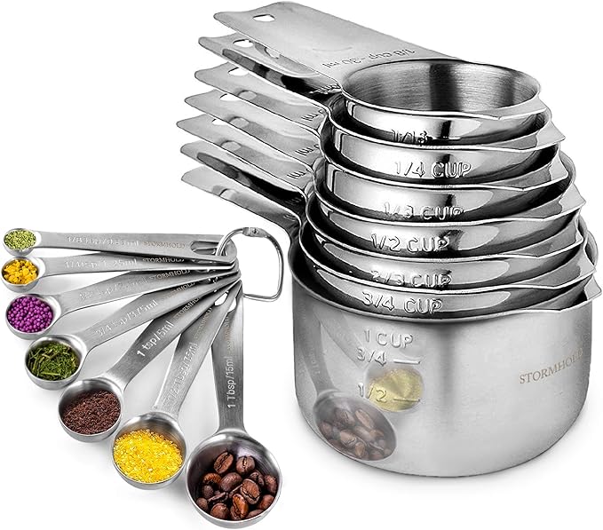 COLIBROX Stainless Steel Measuring Cups and Spoons Set of 17 Pieces - 7 Nesting Cups and 7 Stackable Spoons - Durable Professional Portable Kitchen Measuring Kit for Liquid Wet and Dry Ingredients