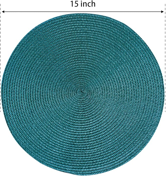 AHHFSMEI Round Placemats Set of 6 Heat Resistant Washable Non-Slip Woven Braided Table Mats for Dining Table Kitchen & Home Decor (Teal)