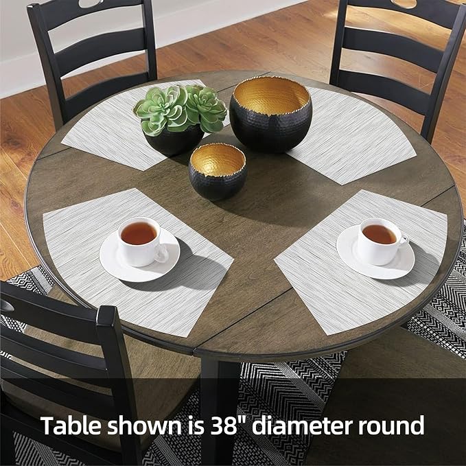 SHACOS Small Round Table Placemats Set of 5 Wedge Shaped Place Mat with Round Centerpiece Mat Heat Resistant Table Mats Washable (5, Gray White)