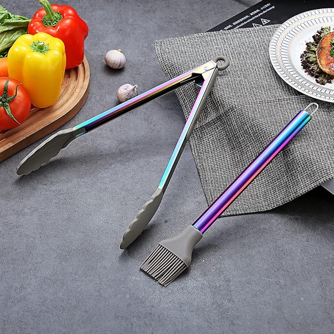38 Piece Silicone kitchen Cooking Utensils Set with Utensil Rack, Silicone Head and Stainless Steel Handle Cookware, Kitchen Tools, Non-Stick kitchen Gadgets, Dishwasher Safe (Rainbow)