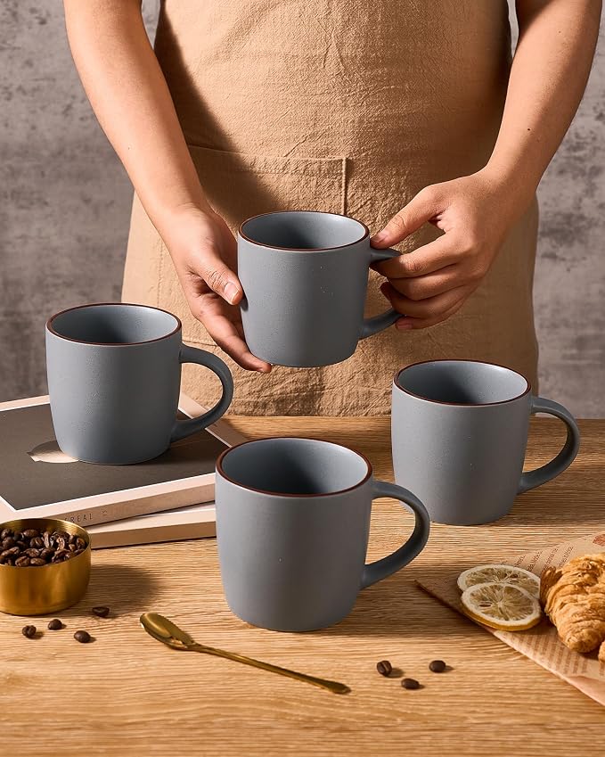famiware Mercury Coffee Mugs 13 oz, Coffee Mugs Set of 4 with Handle, Cups for Latte, Hot Tea, Cappuccino, Mocha, Cocoa, Dark Grey