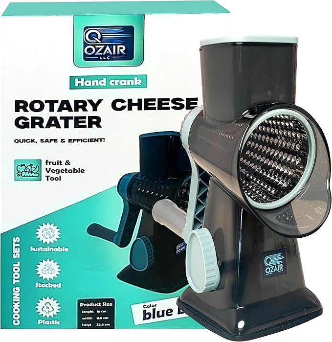 Ultra Rotary Cheese Grater – Manual Hand Crank Cheese grater & Vegetable Chopper 3 Sharp Blades & Reinforced Suction Base - Grater for cheese shredder Nuts, Vegetable - Essential Kitchen Gadgets