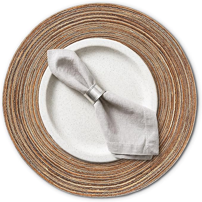 AHHFSMEI Round Braided Placemats Set of 6 Woven Table Mats for Dining Table Heat Resistant Easy to Clean Perfect for Kitchen & Home Decor (Brown)