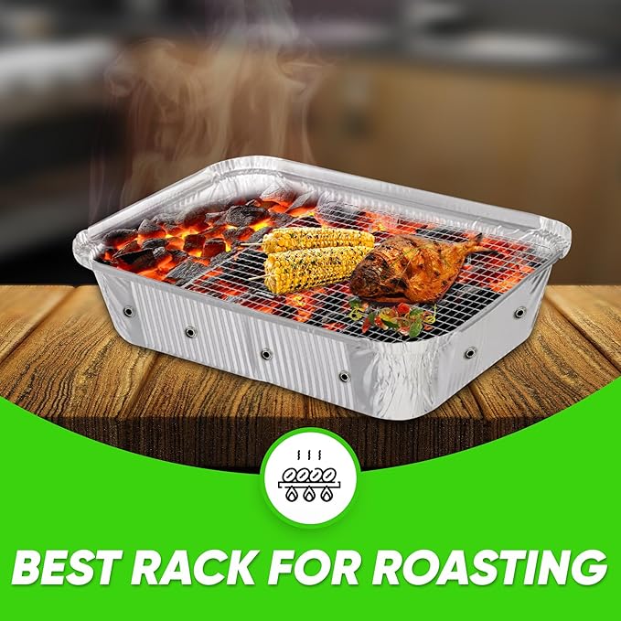Nagid 100% Stainless Steel Rack - Fits Standard 21” x 13” Disposable Aluminum Pan – Size 18” x 10.5” x 1.5” - Great for Steaming - Cooling – Baking – Roasting - Grilling