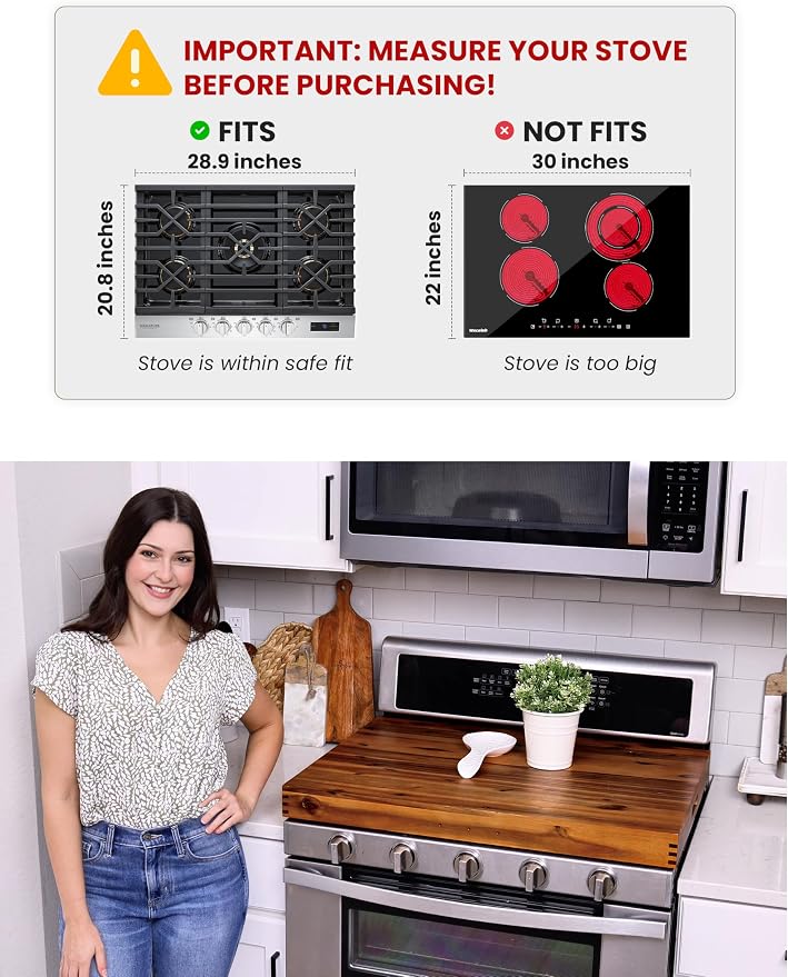 TIDITA Stove Top Covers for Electric Stove 30”x22” (Outer) / 28.9”x20.8” (Inner) - Acacia Wood Noodle Board Gas Stovetop - Stove Top Covers for Gas Burners, Sink Cover For Counter Space (Walnut color)