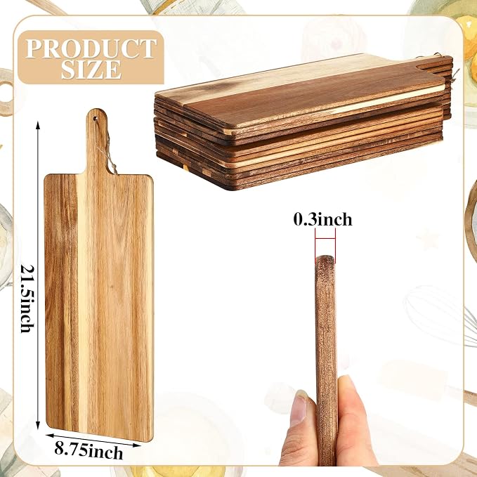 Patelai 6 Pcs Cutting Board Set with Handles 21.5 x 8.75 Inch Laser Engraving Wooden Charcuterie Kitchen Plain Serving Chopping Board Bulk for DIY Housewarming
