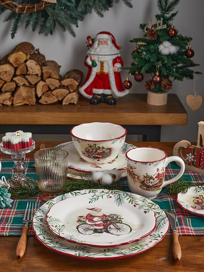 Bico Santa on the Way Ceramic Mug Set of 4, Christmas Coffee Mugs, 16oz Holiday Cups for Tea, Cocoa, or Hot Drinks, Microwave & Dishwasher Safe