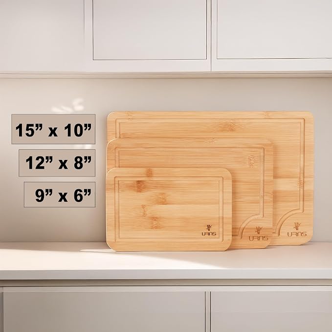 Bamboo Cutting Board, Durable Kitchen Wood Boards with Deep Juice Grooves & Easy-Grip Handles, Perfect for Meat, Vegetables, Fruits & Charcuterie, Ideal Gift for Home Cooks