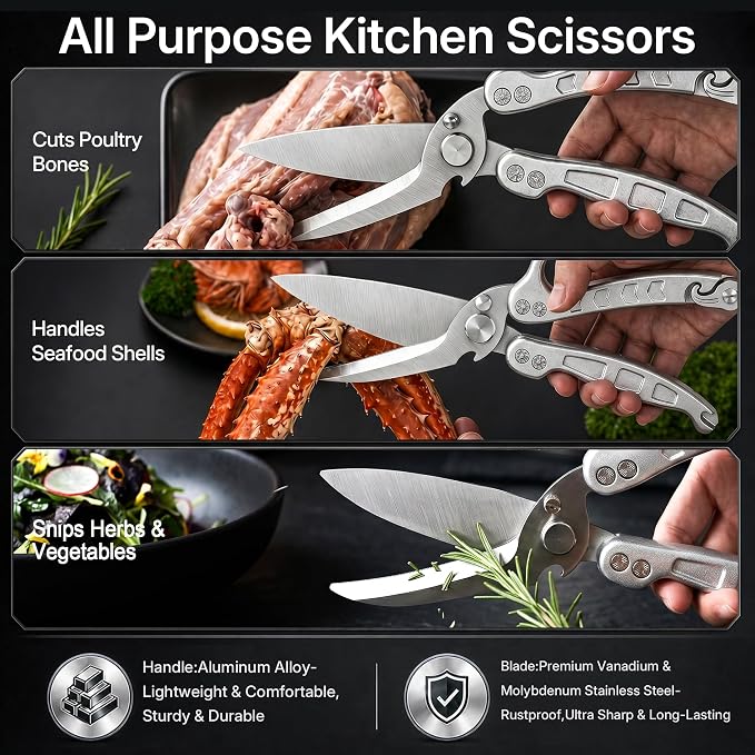 Kitchen Scissors All Purpose, Stainless Steel Heavy Duty Kitchen Shears for Cutting Food-Chicken,Meat,Poultry,Bone and Turkey Multifunctional Kitchen Scissors With Satety Lock