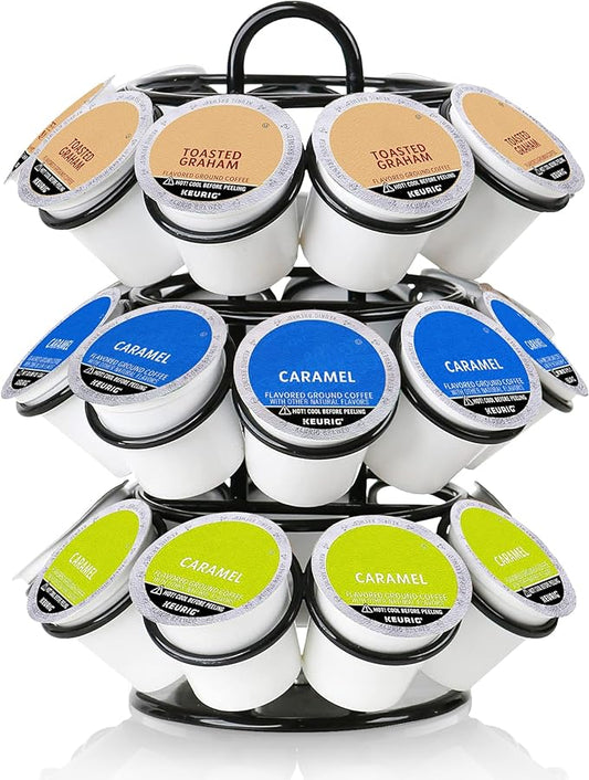 Coffee Pod Holder for Keurig Pods, K Cup Holder, K Cup Carousel, Coffee Pods Organizer Stand, No Assembly Required, 27 Pods Capacity, 360-Degrees Rotating -Black
