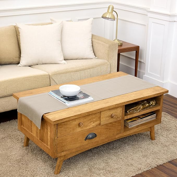 Solino Home 100% Pure Linen Flax 48 Inches Table Runner - 14 x 48 Inch for Dining, Coffee Tables, Dressers - Sonoma Collection - Spring, Summer