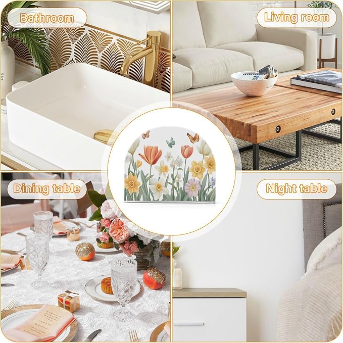 Tulips Daffodils Spring Flowers04 Napkin Holder for Tables Paper Cocktail Napkin Holders for Kitchen Dinning,Acrylic Dinner Napkin Dispenser for Restaurant Home Decor Bar Accessories 1 Pack
