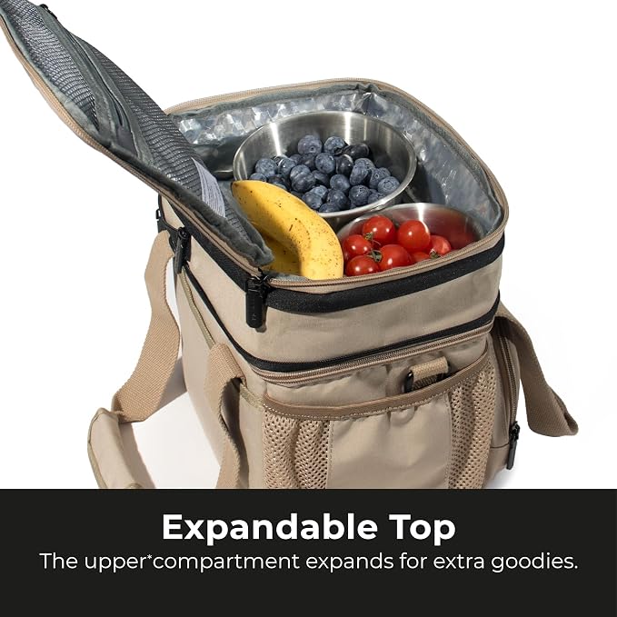 Dual Compartment Lunch Bag, 12L Insulated Leakproof Lunch Box, 13 Can Capacity (Oatmeal Beige)