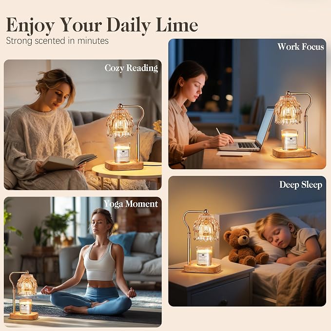 Candle Warmer Lamp with Timer Dimmer, Modern Wax Warmer for Scented Wax Jar Candle Warmer with 2 Bulbs, Adjustable Height Glass Lamp for Gifts for Women, Home Decor, Gold Amber