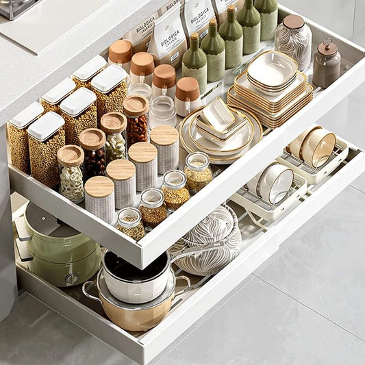 Pull Out Cabinet Organizer, Expandable 7"-11" Slide Out Cabinet Drawer, No Drilling Cabinet Organizer with Adhesive Nano Film for Kitchen Pantry Bathroom Under Sink Storage