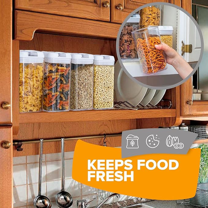 Cheer Collection Airtight Food Storage Containers, Kitchen Storage Containers for Pantry, Set of 6 Food Containers with Lids Airtight, Pantry Storage Containers & Organizers with Lids, 12L, White