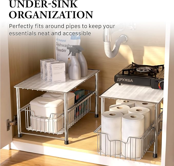 Simple Houseware Chrome Metal Stackable Storage Rack, 16.75 in L x 10.8 in W x 10.25 in H