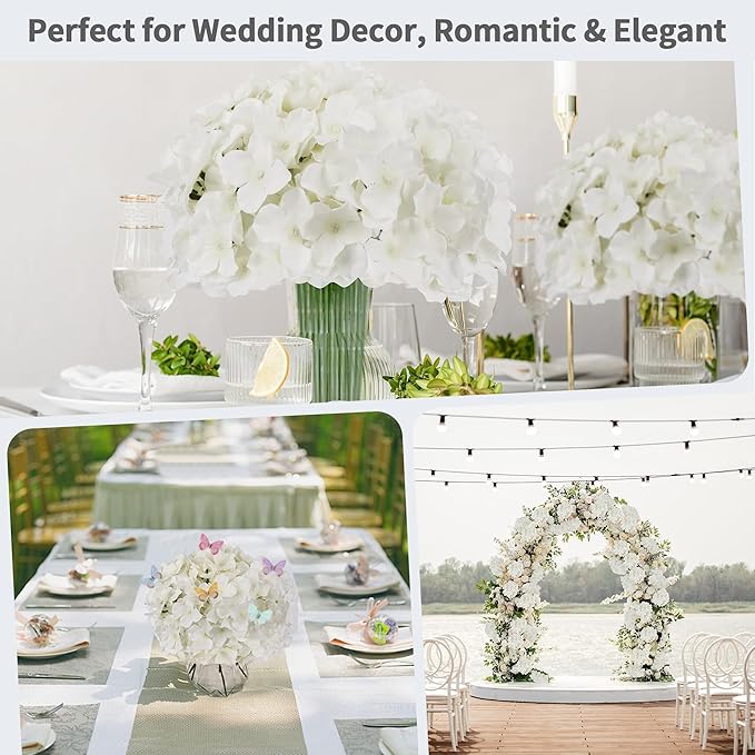40 PCS White Artificial Hydrangea Flowers with Detachable Stems, 6 Inch Full Silk Hydrangea Heads for Wedding Centerpieces, Bridal Shower Bouquets, DIY Floral Arrangements and Home Decor