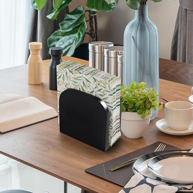 ALELION Black Napkin Holder for Table - Wood Upright Napkin Holders for Kitchen - Wooden Coutertop Napkin Dispenser for Dining Room Table Restaurant Picnic Party