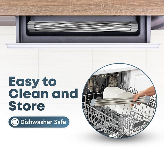 Zulay Kitchen Over The Sink Dish Drying Rack, Roll Up Heavy Duty Stainless Steel Design for Easy Storage & Durability | Dishwasher Safe 17.5” x 12.5