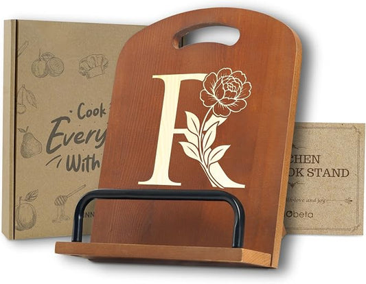 INNObeta Cookbook Stand for Kitchen Counter, Adjustable Tablet Recipe Book Holder, Perfect Gifts for Women, Mom, Grandma on Birthday, Unique Kitchen Decor, Initial R