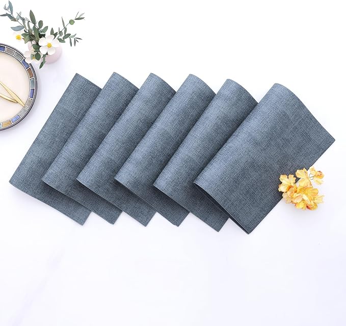 Homaxy Faux Leather Heat Resistant Placemats for Dining Table Set of 12, Waterproof Wipeable Washable PU Table Mats, Easy to Clean Anti-Slip Place Mats, 11.8" x 17", Blue
