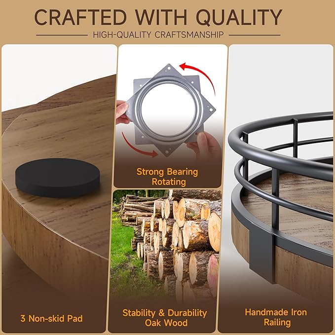 Farmhouse Oak 9" Lazy Susan Turntable Organizer for Cabinet, Round Wooden Lazy Susan Organization and Storage for Dining Table, Pantry, Kitchen, Countertop, Cupboard,Home Decor, Walnut Wood