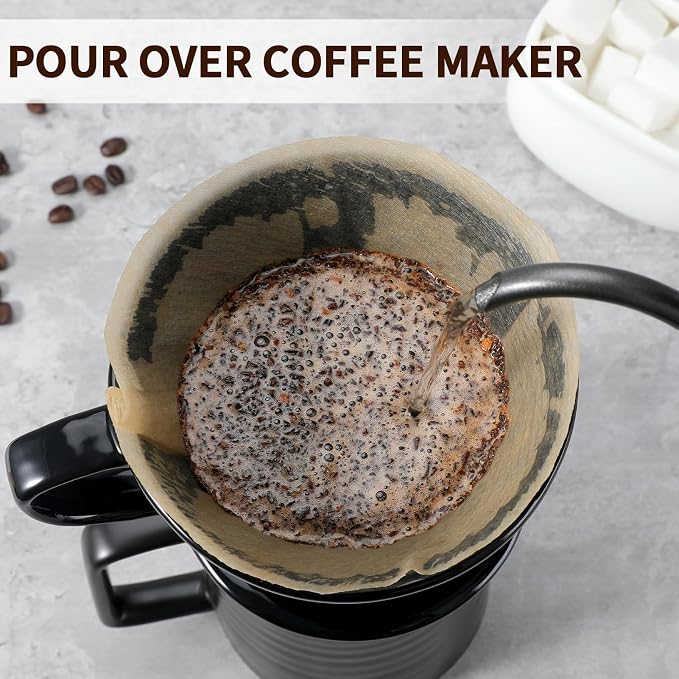 Mongdio Pour Over Coffee Maker, Ceramic Pour Over Dripper, Coffee Pour Over with 3 Holes Flat Bottom, Coffee Accessories for Home, Size 02 Black