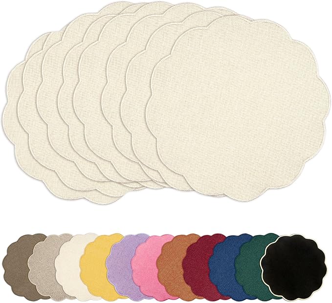 AHHFSMEI Round Faux Linen Placemats Set of 8 Heat Resistant Non-Slip Stain Proof Table Mats for Kitchen Dining Elegant Decor Place Mats (Beige,8)