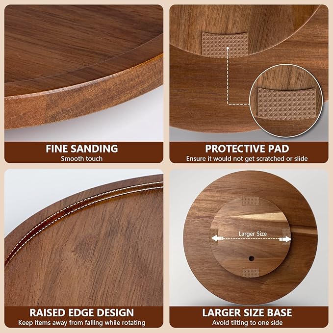 ANBOXIT Lazy Susan Organizer for Table, 10 Inch Wooden Lazy Susan Turntable for Cabinet, Acacia Wood Turntable Kitchen Spice Rack (1 Pack)
