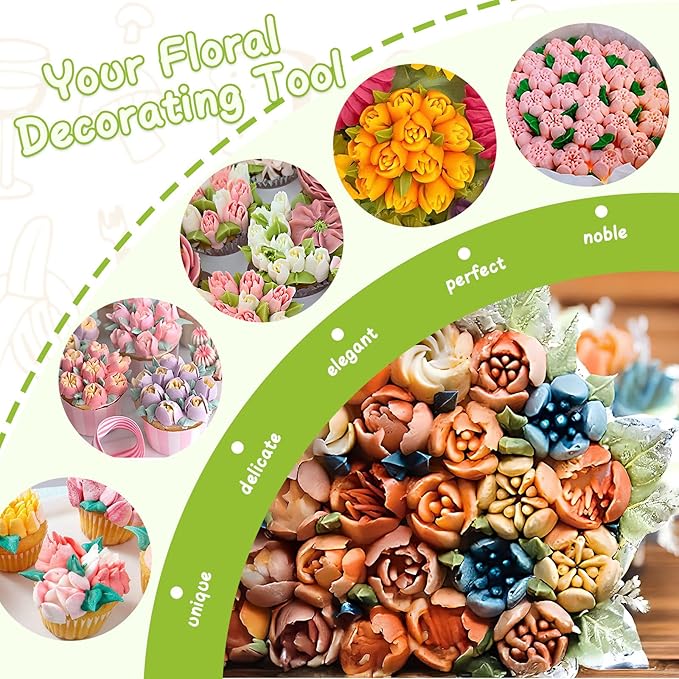 Suuker Russian Piping Tips Set, 7 Pieces | Stainless Steel, Cupcake Flower Shaped Frosting Nozzle Kit, For Pastry Cupcakes Cakes Cookies Decorating