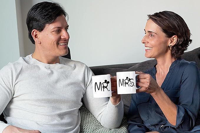 Promotion & Beyond Mr and Mrs Mug Set Matching Coffee Mug Set Gift for Couples Coffee Mugs MCPL117 (Ceramic, 11 oz. (Set of 2))