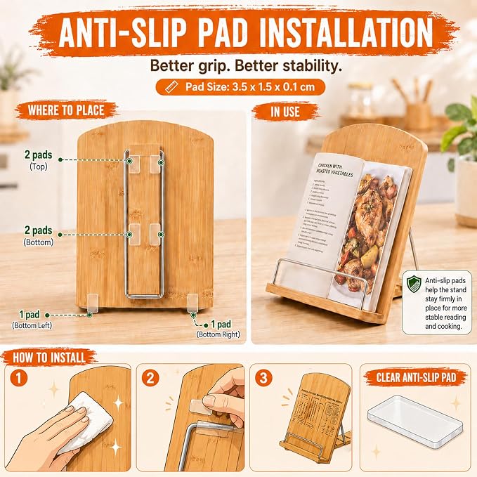 Adjustable Bamboo Cookbook Stand for Kitchen Counter – Multi-Functional Recipe Holder for Tablets, Cookbooks, Magazines & Textbooks – Perfect Kitchen Gift for Women (Kitchen Conversion Chart)