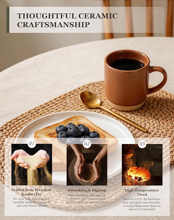OTAGO Coffee Mugs for 4, 12 oz Mug Set, Partially Unglazed Base,Dringking Cup with Handle for Coffee, Tea, Cocoa, Milk, Brown
