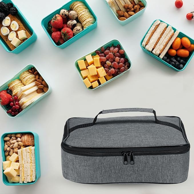 PATIKIL 11"x8.7"x2.8" Insulated Lunch Bag, Waterproof Lunch Box with Handle Lunch Tote Bag Portable Food Storage for Office Work Outdoor Picnic, Grey Black