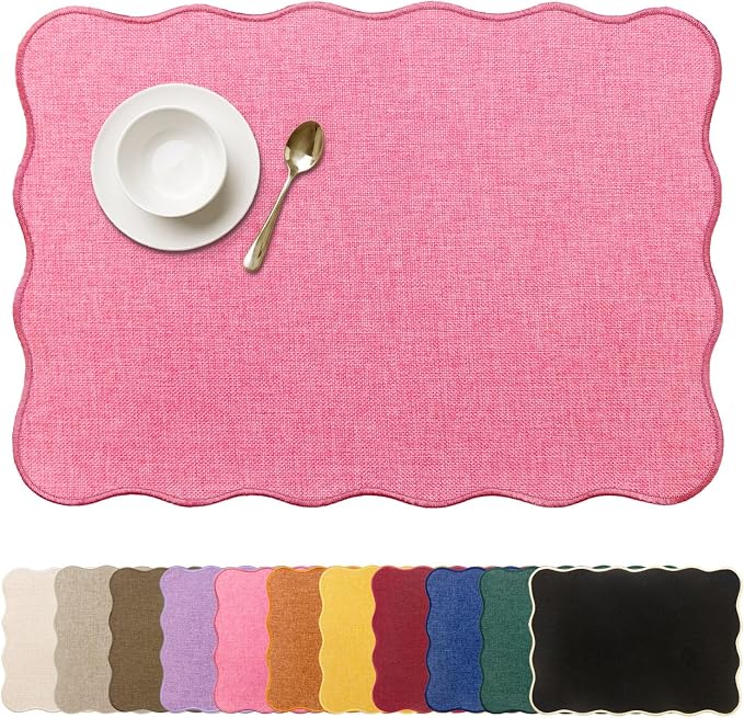 AHHFSMEI Linen Placemats Set of 8 Heat Resistant Non-Slip Stain Proof Table Mats for Kitchen Dining Elegant Decor Place Mats (Pink 8)