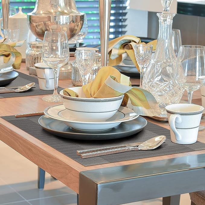 Winknowl Placemats for Dining Table Set of 8 Waterproof, Woven Place Mats for Kitchen Table Vinyl Heat Insulation Stain Resistant Placemats (Gray)