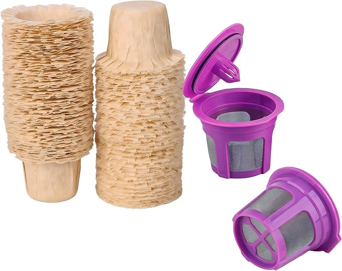 Irmidi 100 Count Natural Disposable Paper Coffee Filters with 2 Reusable K Cups Compatible with Keurig Brewers Single Serve 1.0 and 2.0
