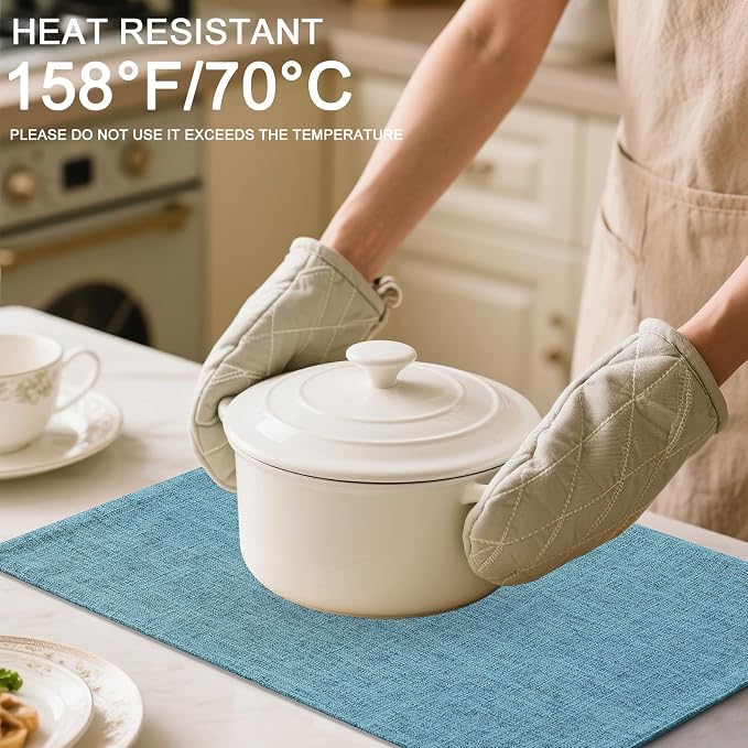 Homaxy Cloths Placemats for Dining Table Set of 8, Heat Resistant Washable Cotton Linen Blend Table Mats, Easy to Clean Place Mats for Indoor Outdoor Party Kitchen Decoration, 13" x 19", Aqua