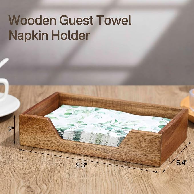 Guest Towel Napkin Holder, Disposable Hand Towel Holder for Bathroom, Wooden Guest Towel Holder Tray with Big Side Opening, Rectangular Farmhouse Cocktail Napkin Holder, Kitchen Dining Tabletop Decor