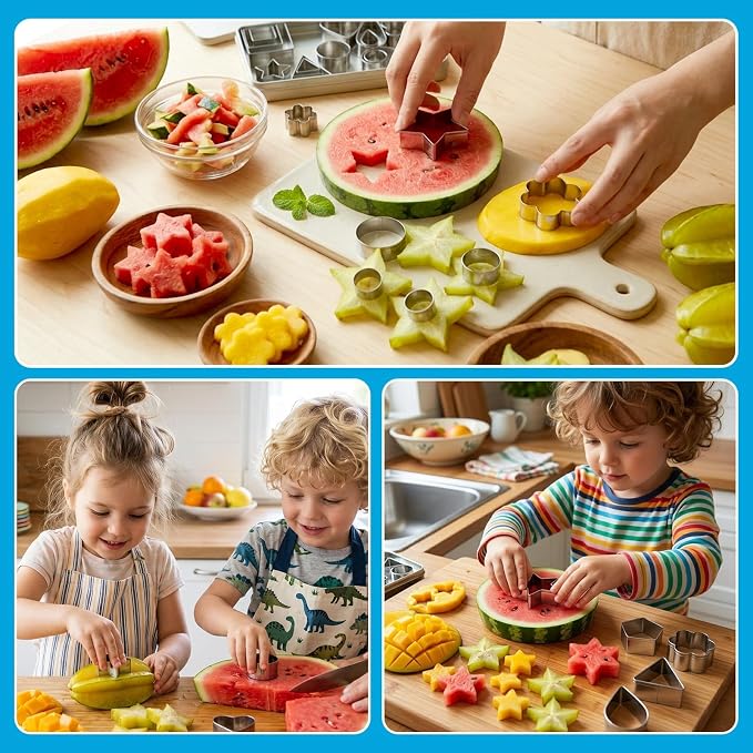 Fireboomoon 30 Pcs Mini Cookie Cutter Set, Stainless Steel Small Geometric Cutters (Star, Heart, Flower, Circle & More), Tiny Biscuit Mold for Kids, Fondant, Fruit, Sandwich & Clay, with Storage Box