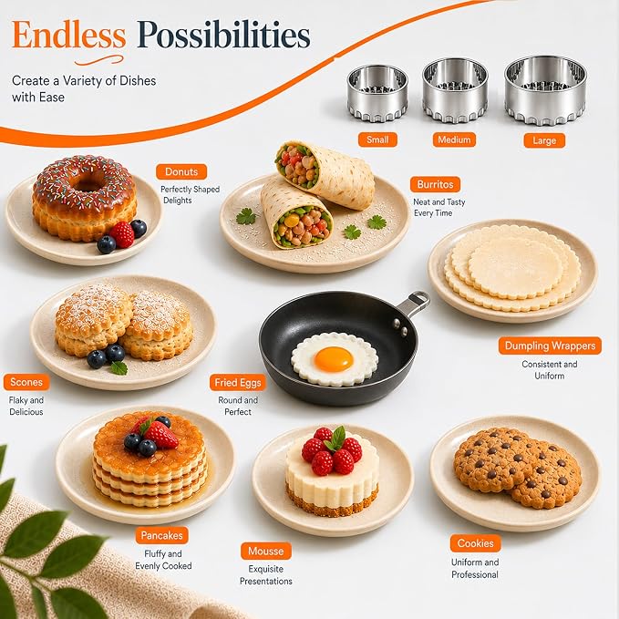 Biscuit Cutters, Round Cookie Cutters/Stainless Steel Dumpling Cutters/Cake Pastry Cutters/Scone Cutters Molds stamps for Cooking Baking (3Pcs, Fluted Edge)